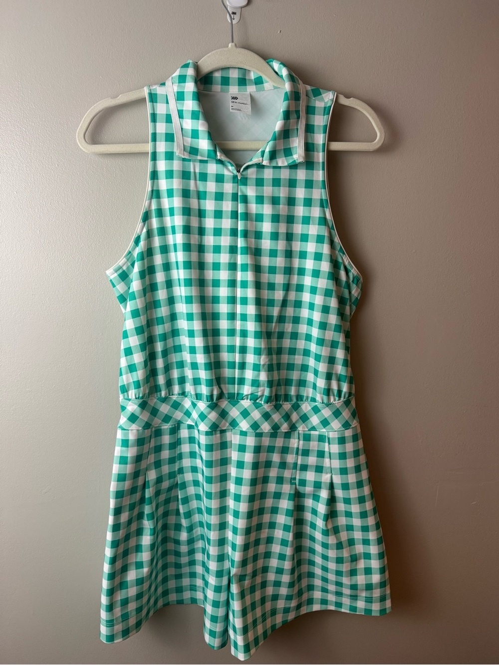 All In Motion Sleeveless Green Gingham Romper Preppy Activewear Medium